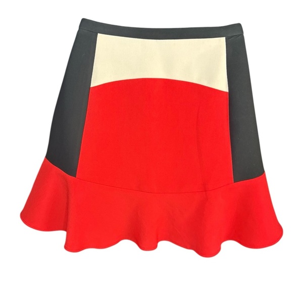 ZARA WOMEN TRI-COLOR BLOCK PEPLUM SKIRT black orange cream sz small preloved - Picture 6 of 9